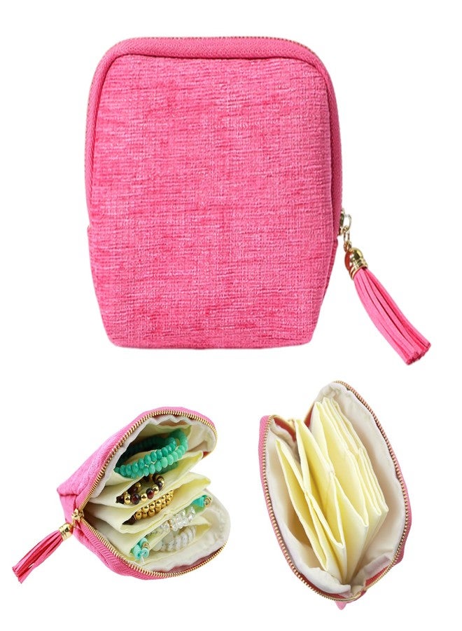 Foaryoer New Mini Travel Jewelry Bag - Portable Small Travel Jewelry Pouch for Bracelets,Ring,Mini Portable Jewelry Case for Travel Storage and Daily Storage(Pink) - Image 1